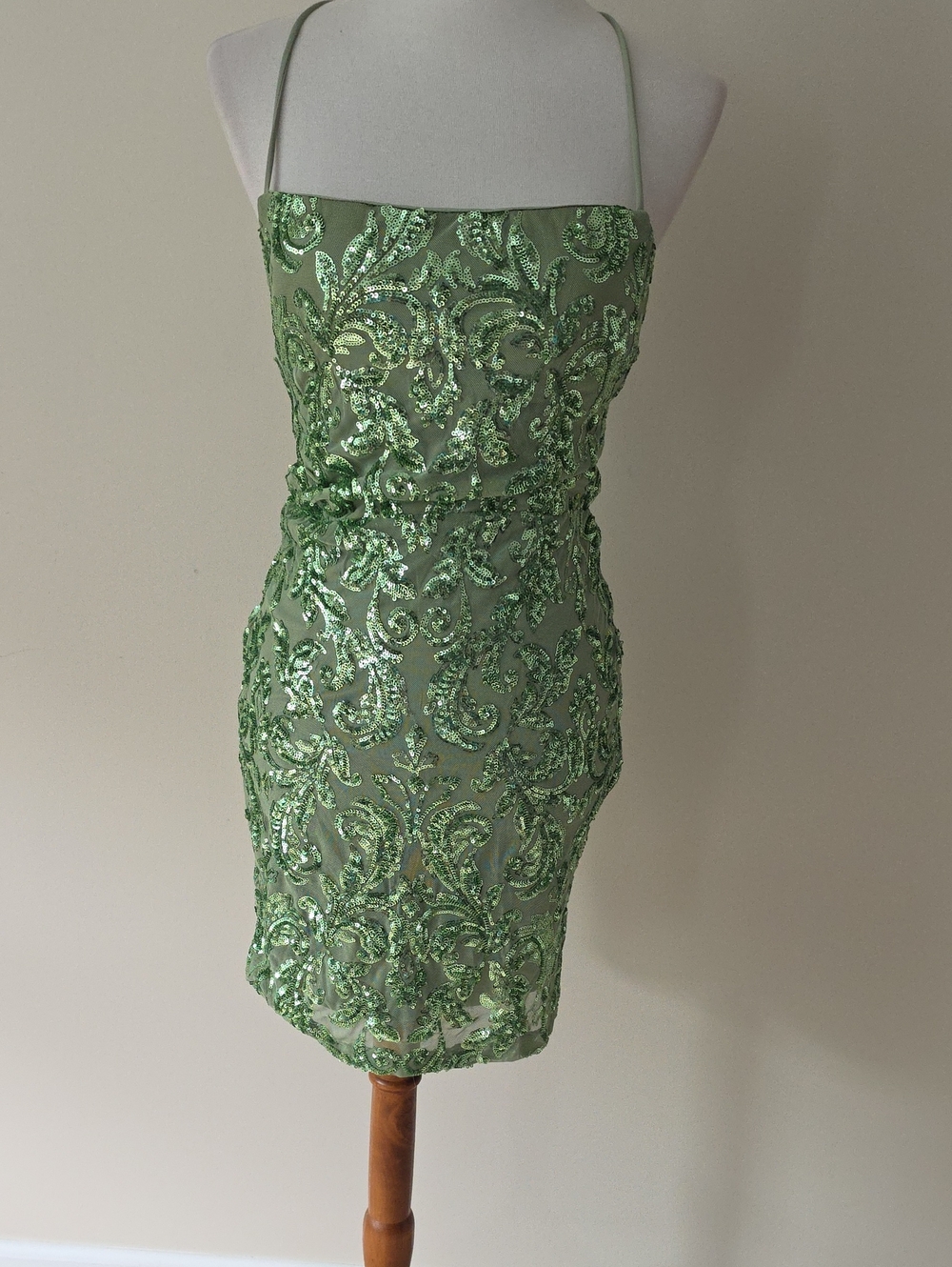 Windsor Green Sequin Lace Cocktail Dress - Sleeveless Spaghetti Strap
